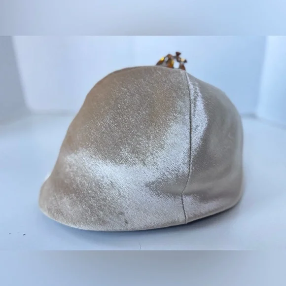 Vintage 60s evelyn varon beret Beige velour hat amber rhinestone - Picture 4 of 10
